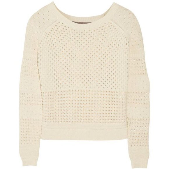 Halston Heritage Cream Open Knit Cropped Crew Neck Sweater - Picture 3 of 9
